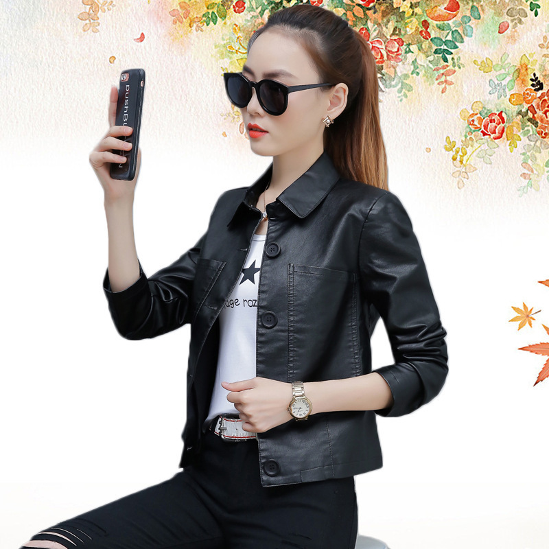 Pu Leather Women's Short Jacket New Korean Style Loose Plus Size Women's Fashion Motorcycle Leather Jacket Wholesale