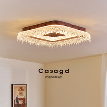 法式复古水滴吸顶灯中古风客厅主灯胡桃木色创意智能卧室书房灯具