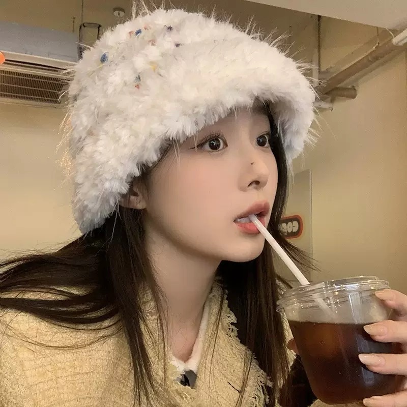 秋冬季ins彩色小糖豆防风毛绒帽女款出游氛围感护耳保暖针织帽子|undefined