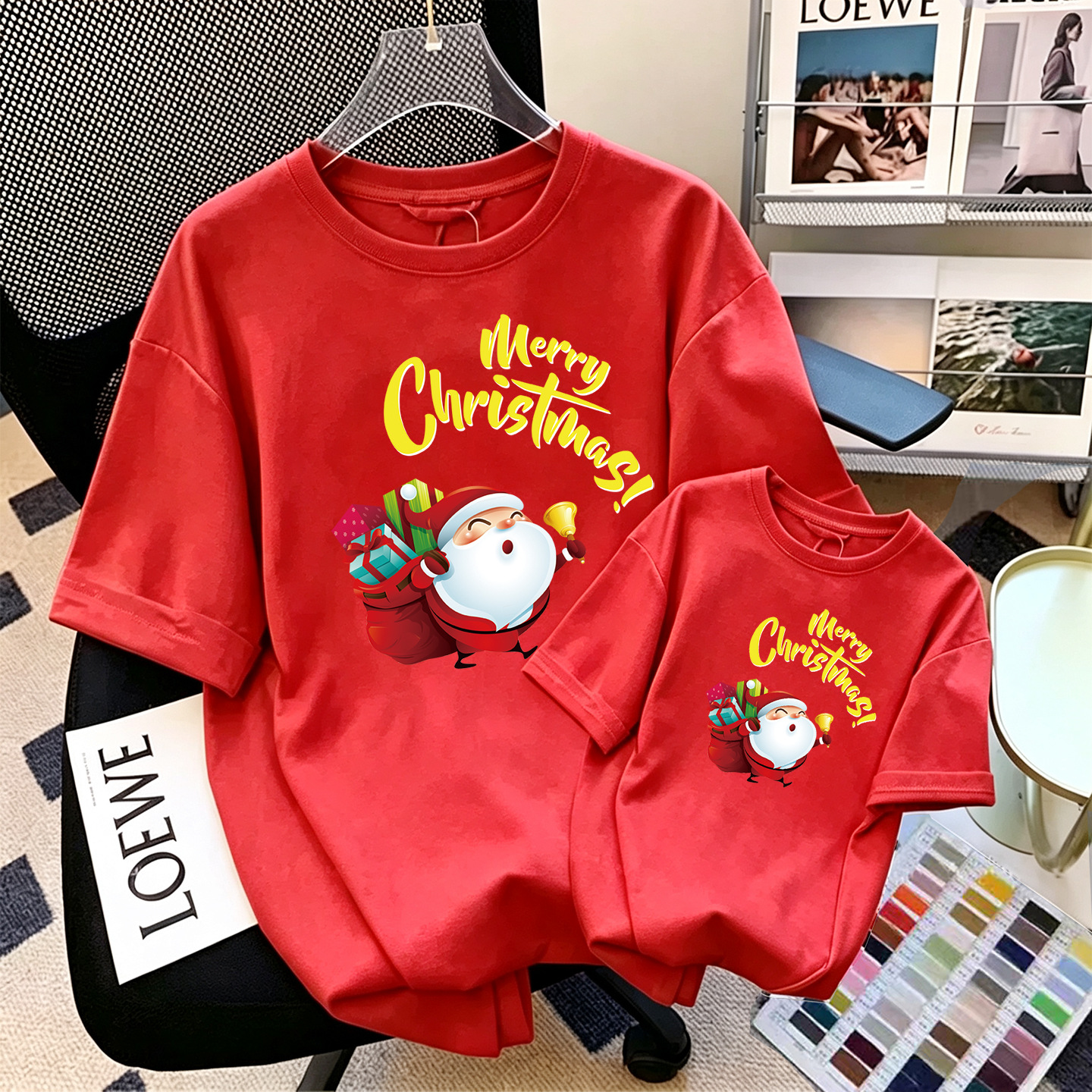 2027 Santa Claus Family Outfits - Christmas Activity Outfits for a Family of Three - Cross-border Supply - Short-sleeved T-shirts