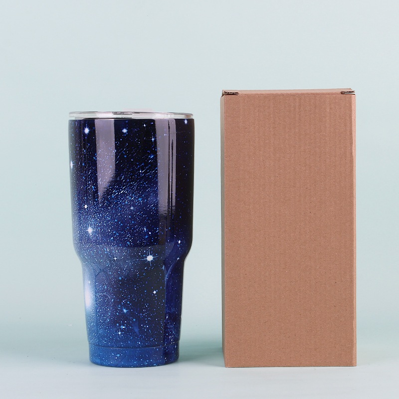 Impresión de transferencia de pintura transfronteriza Taza de coche de 30 onzas Taza de helado al vacío al aire libre cielo estrellado coche taza de cerveza de acero inoxidable logotipo impreso image 16