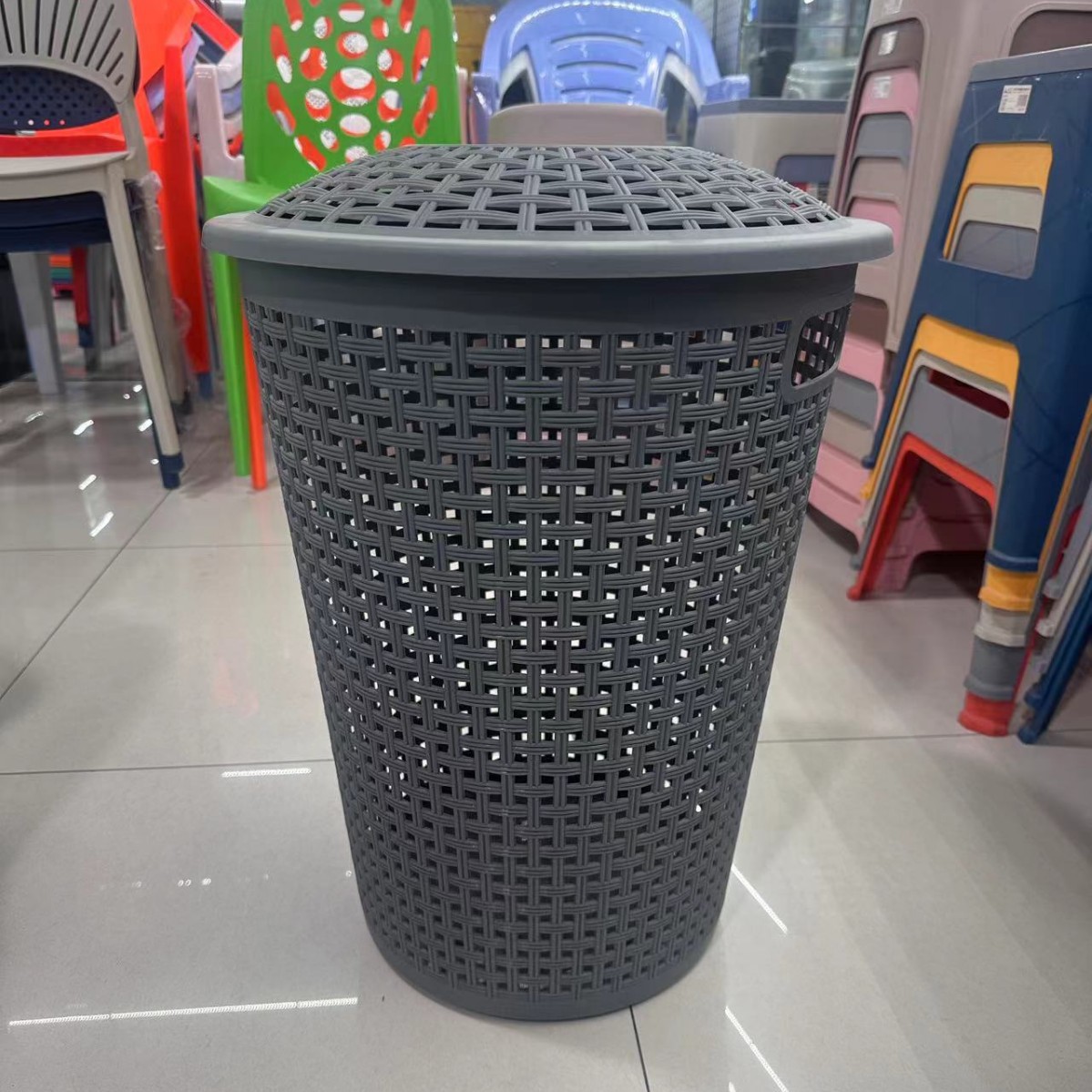 Dirty Clothes Basket Imitation Rattan Storage Basket Household Dirty Clothes Basket Plastic Laundry Basket Dormitory Bathroom Storage Basket Large Capacity