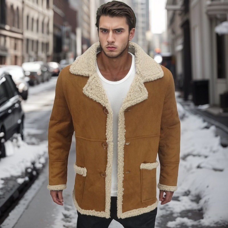 Manteau en fourrure simple pour homme, veste épaisse en polaire de cuir, explosion d'automne/hiver 2024_voghion.com