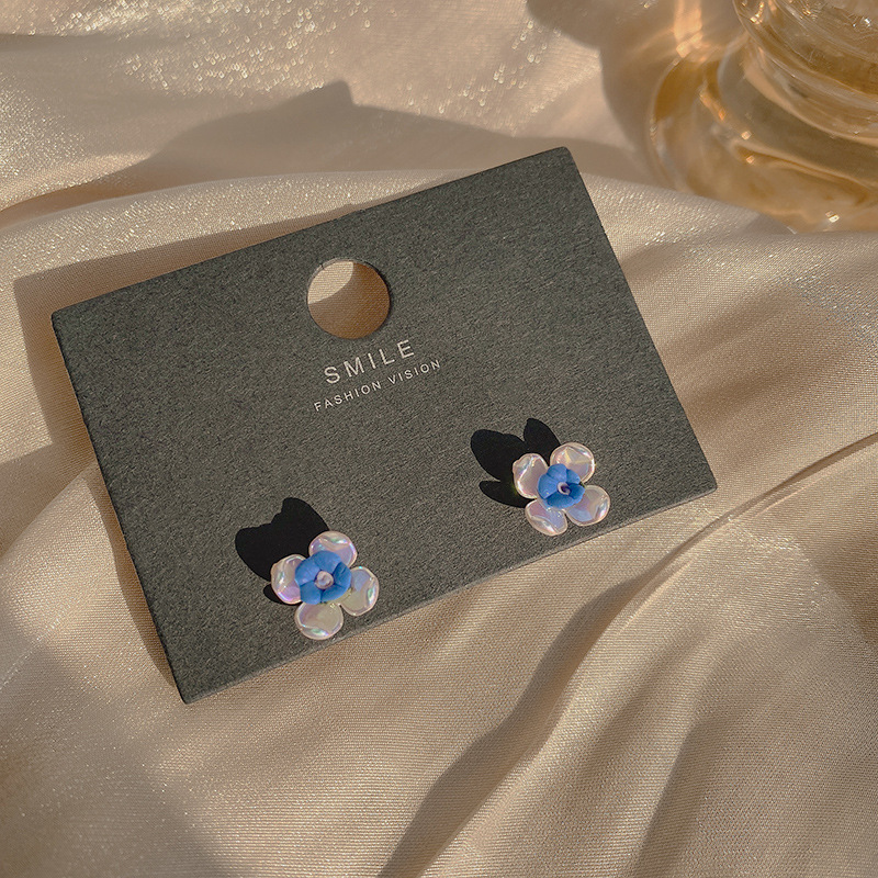 Design sense blue gradient flower earrin...