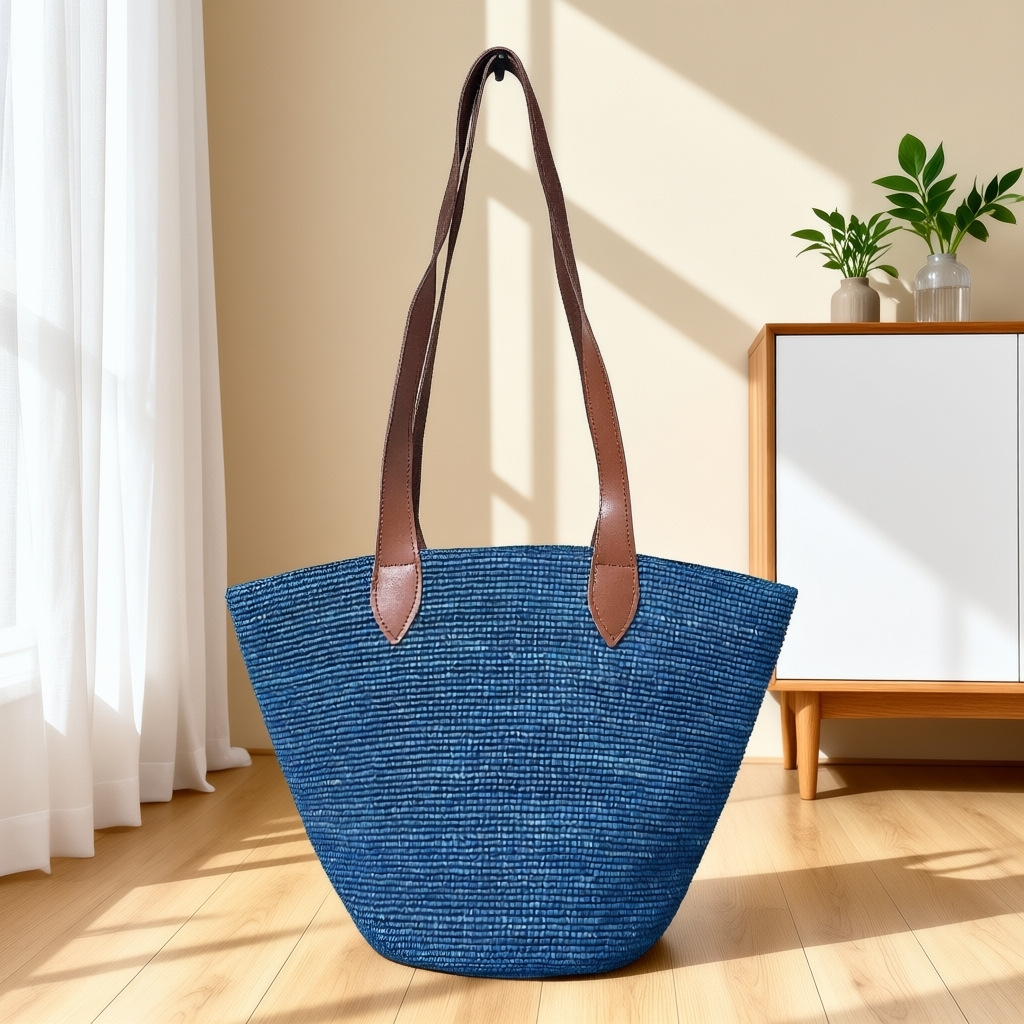 Niche Design Vacation Style Raffia Cowhide Shoulder Bucket Bag For Women, New Summer Large Capacity Casual Handbag - Thumbnail 3
