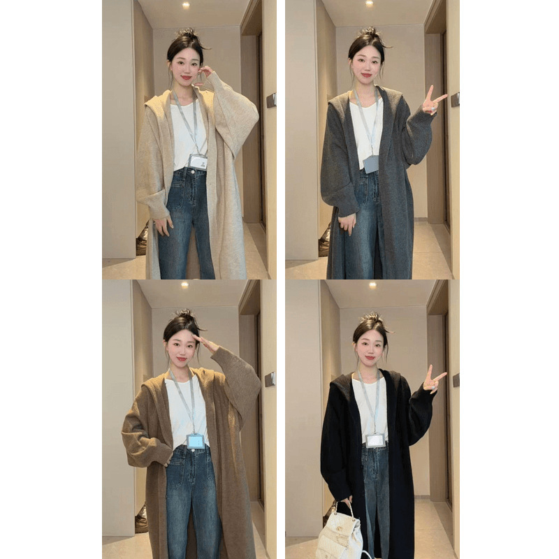 2026 Autumn New Hooded Knit Cardigan Sweater for Women, Mid-Length, Versatile, Casual, Korean Style, Loose Fit 2026 Autumn New Hooded Knit Cardigan Sweater for Women, Mid-Length, Versatile, Casual, Korean Style, Loose Fit