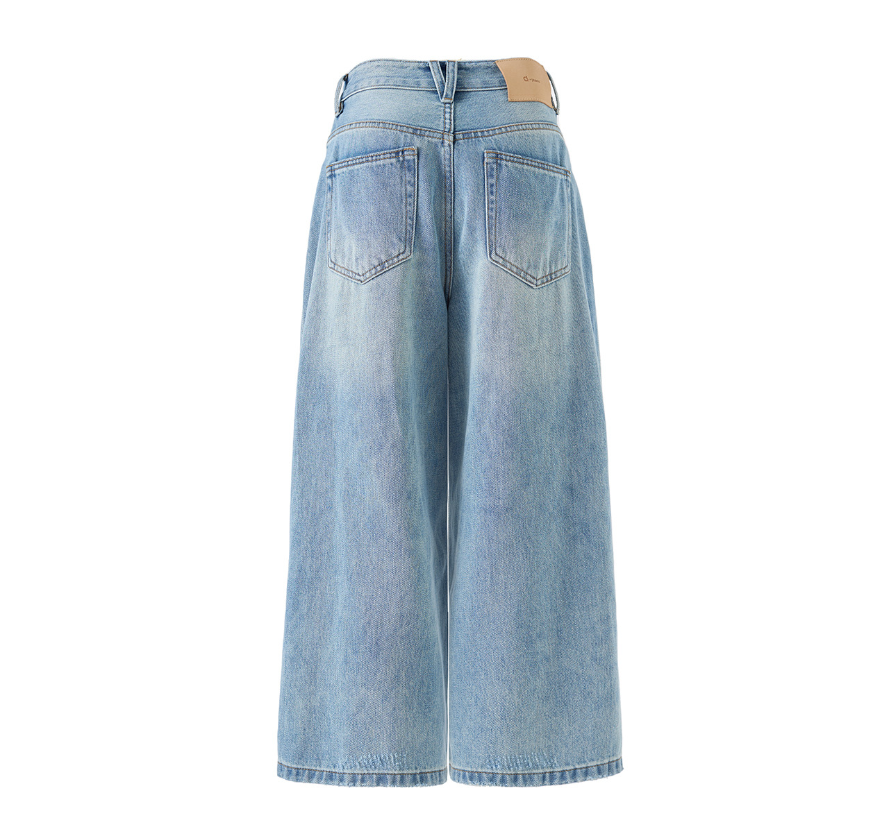 Quần jean nữ ống rộng cạp cao chất cotton mài trắng phối sequin bướm — xanh lam chi tiết 23