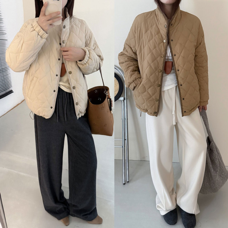 New Autumn and Winter Casual Stand-Collar Reversible Cotton Jacket Retro Quilted Quilted Short Coat 25633