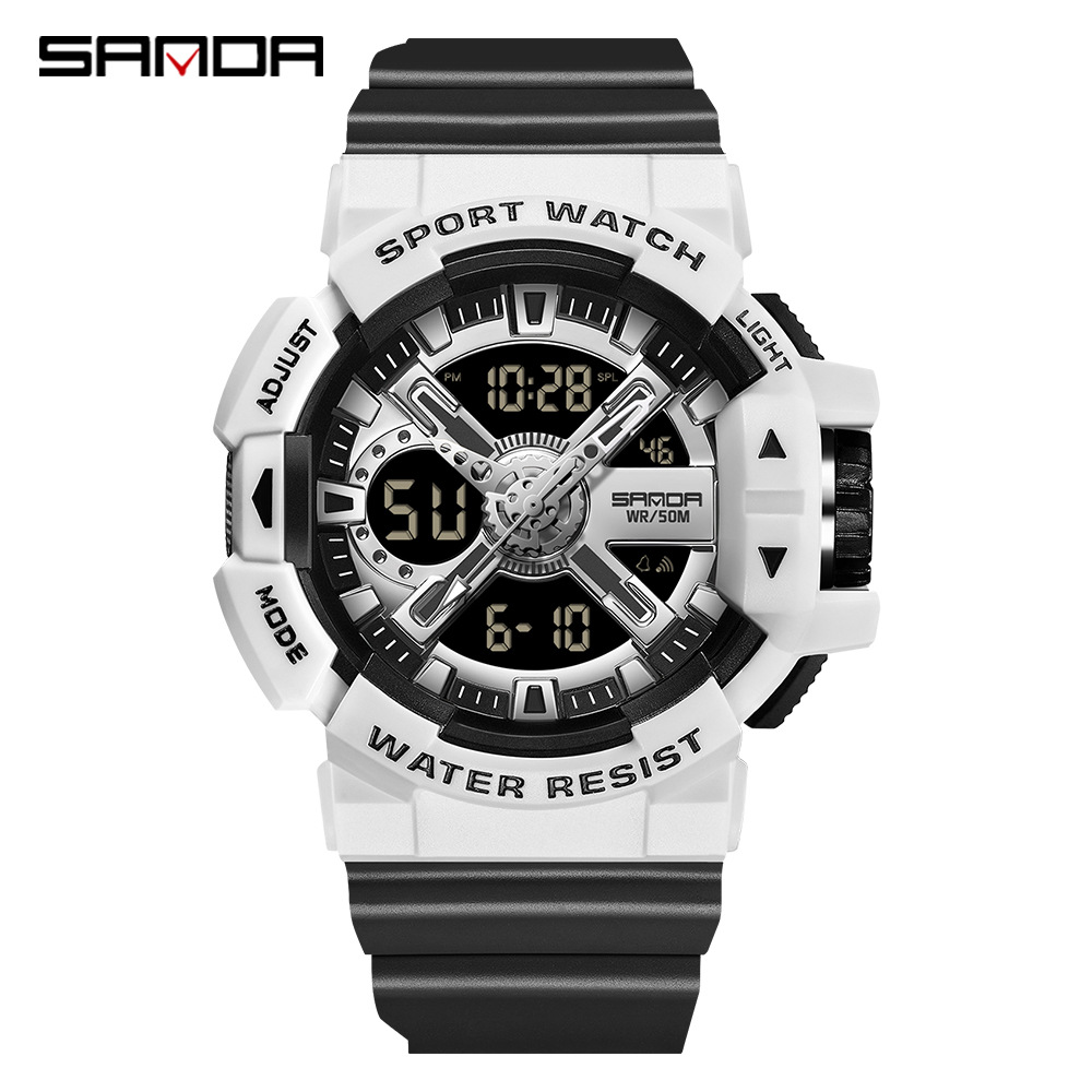 SANDA 3128 nuevo simple personalizado multi-funcional de moda de doble movimiento luminoso casual reloj deportivo