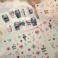 TENSOR甜酷美甲贴纸M1234彩银暗黑辣妹眼睛星星爱心蝴蝶指甲贴