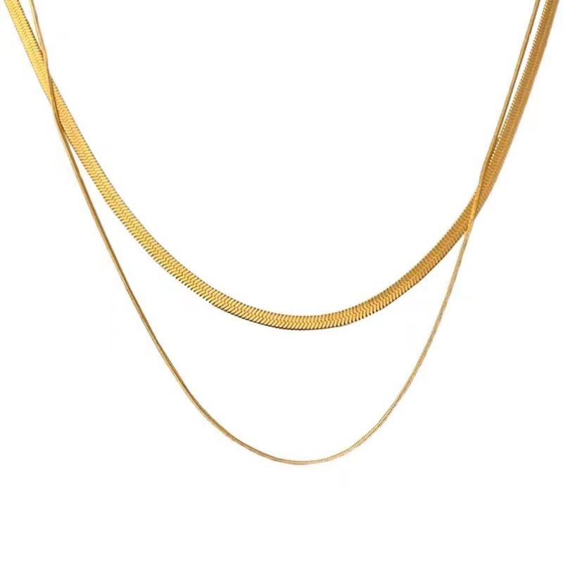Simple Golden Double Layer Snake Bone Chain Necklace_colorza_5