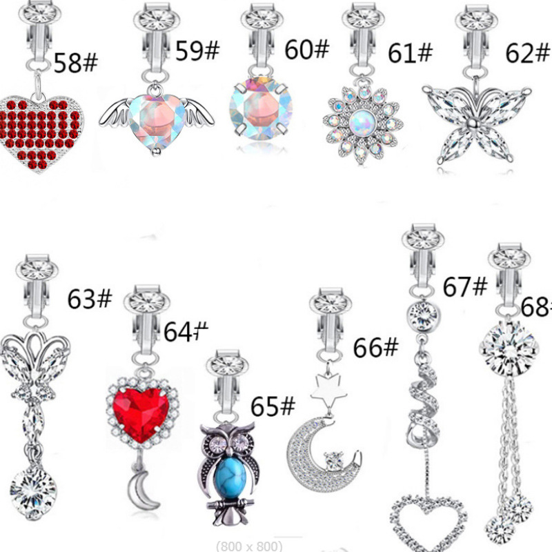 Mode Forme De Cœur Couronne Papillon Acier Inoxydable Placage Zircon Clips D'oreille Anneau Ombilical display picture 1