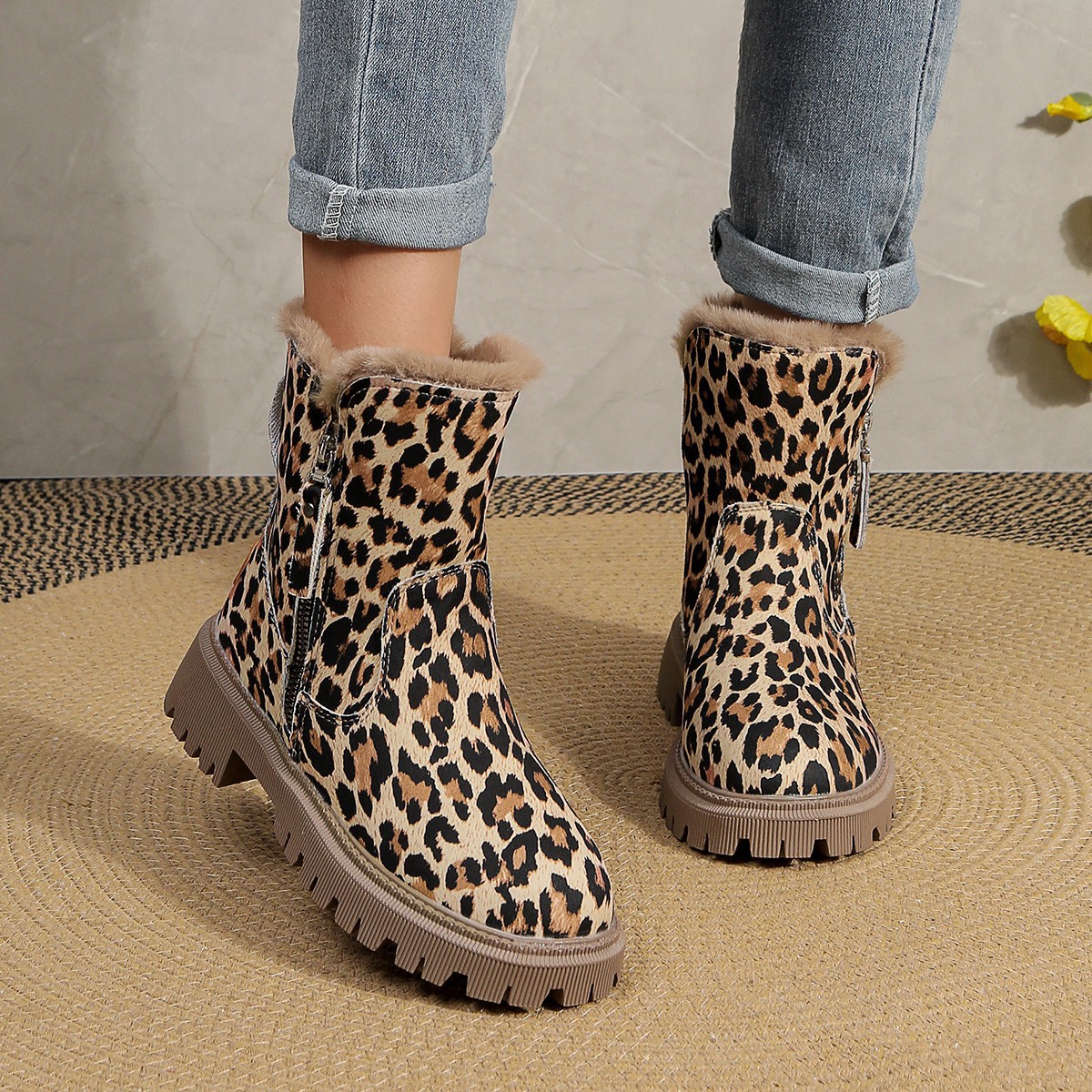 Leopard Brown Short Tube Martin Boots