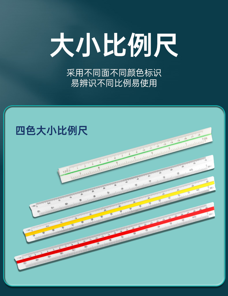 厂家直销三棱比例尺15/30cm中性比例尺制图室内设计三棱尺圆柱形详情2