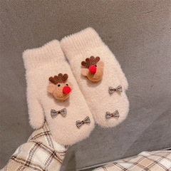 South Korea's Dongdaemun Sweet Christmas Elk Bow Finger Gloves Outdoor Cycling Warm Gloves for Women