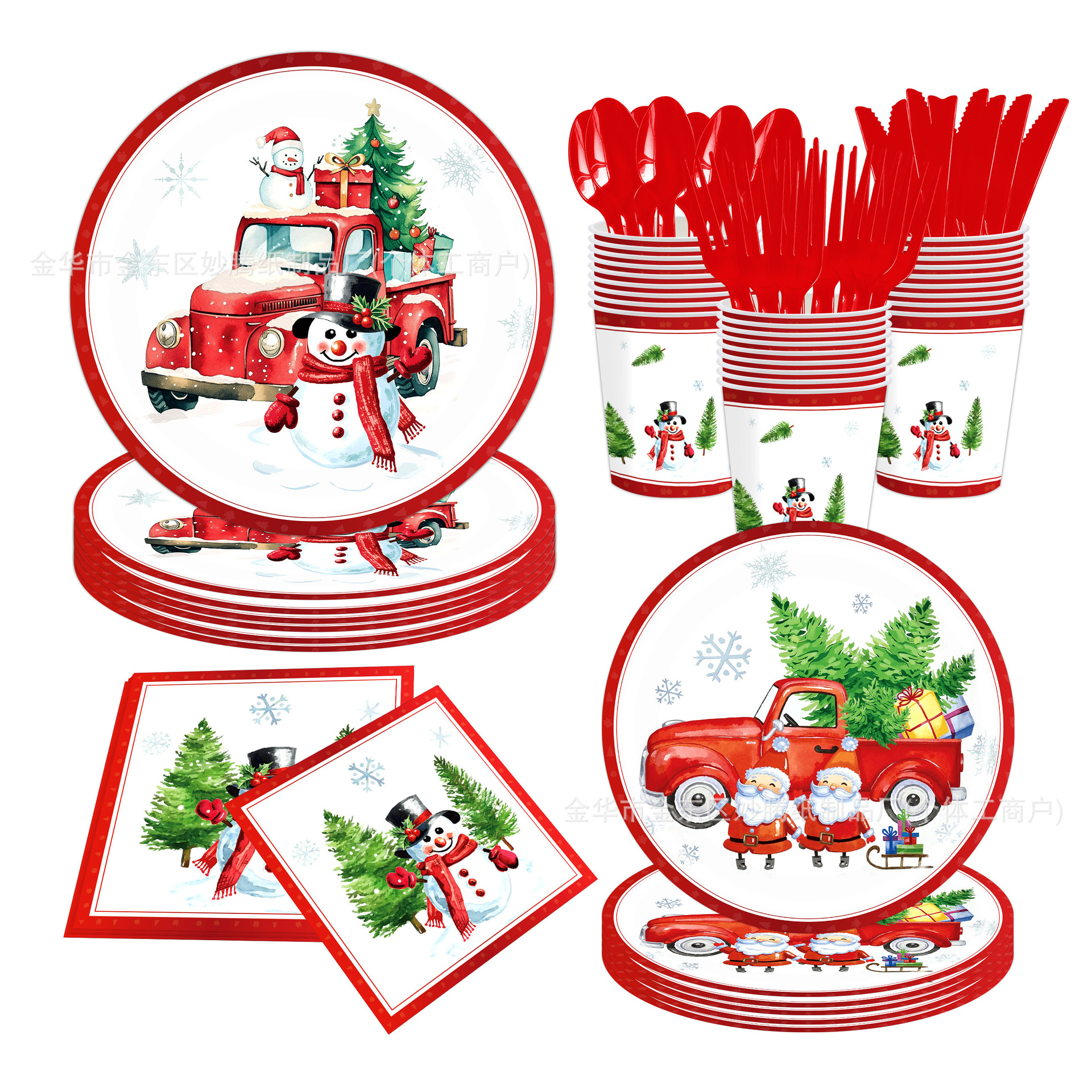 Nuevo muñeco de nieve de Navidad árbol de Navidad coche cubiertos desechables decoración de fiesta conjunto de platos de papel desechables image 1