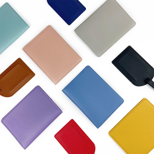 Cross-border 11-color thick pu leather customizable LOGO passport holder passport cover with paper card luggage tag set