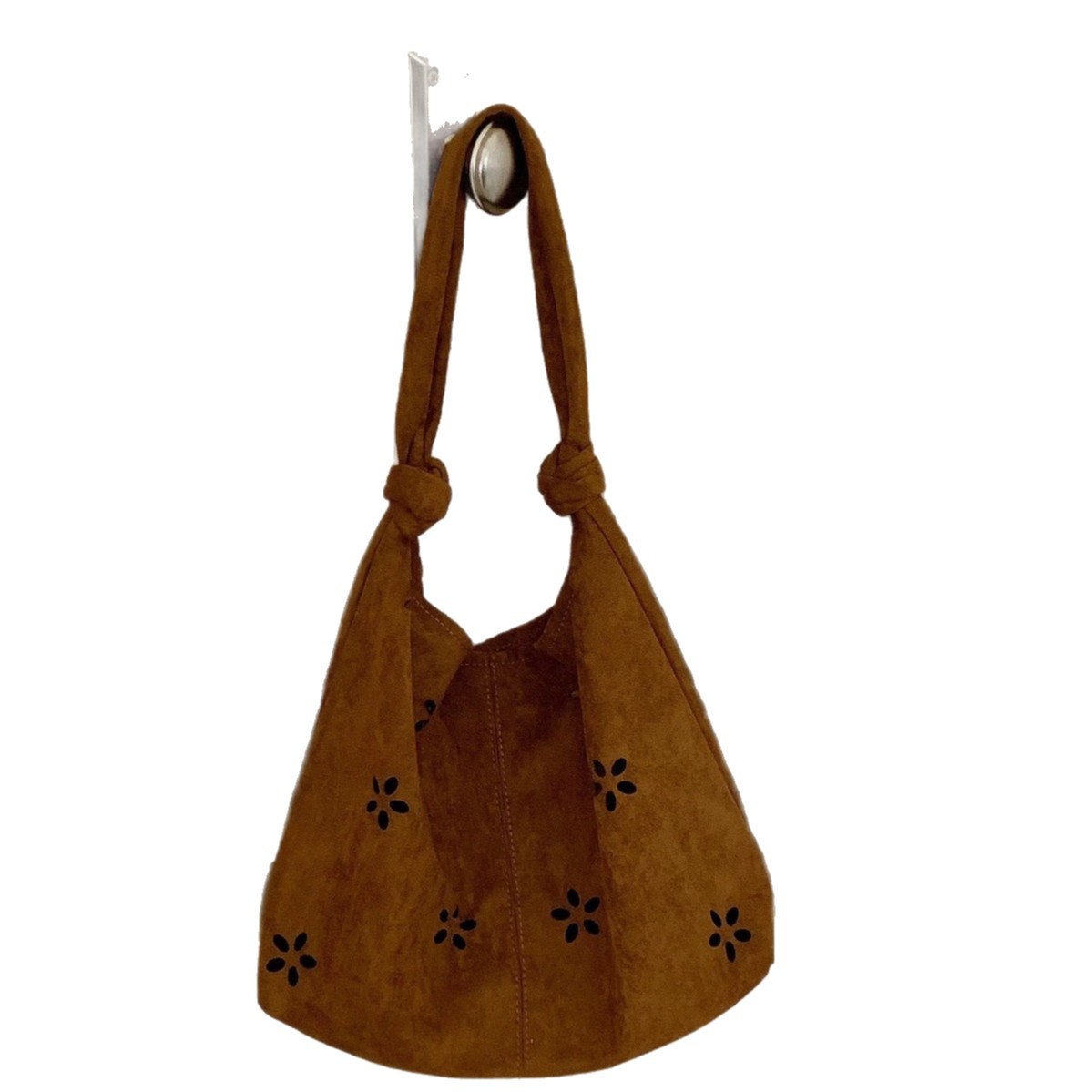 Korean Style Lazy Suede Hollow-Out Underarm Bag For Women 2025 New Retro Large Capacity Shoulder Tote Bag - Thumbnail 5