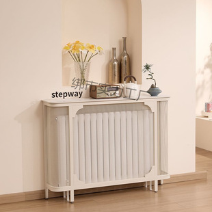 French-Style Entrance Console Table with Decorative Cover Above the Radiator, Storage Rack, Cream-Style Wall-Mounted Side Table