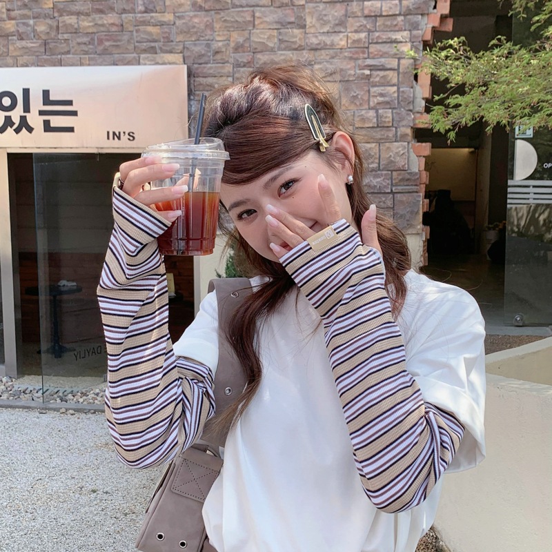 Women's Summer New Striped Branded UV Protection Arm Sleeves for Driving and Cycling