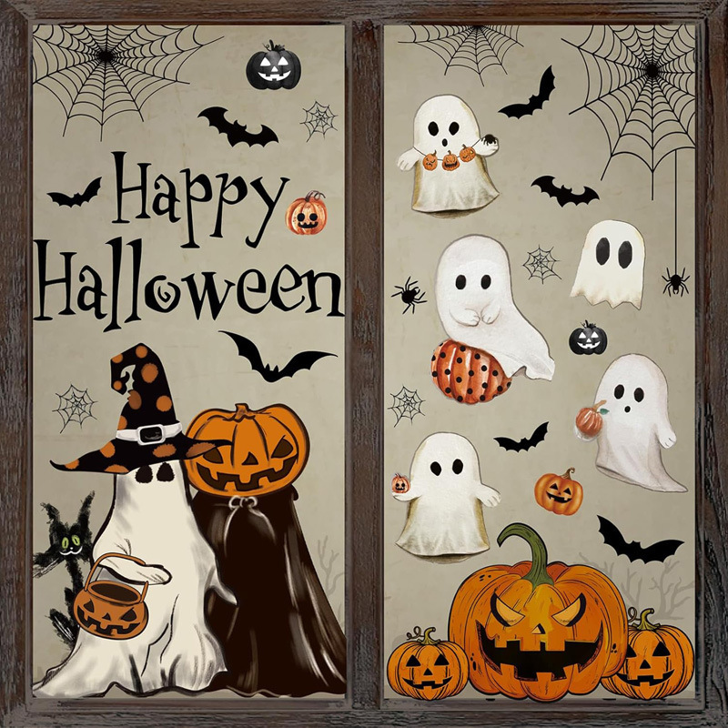 Cross-Border New Product Halloween White Ghost Glass Window Decoration Window Stickers Bat Pumpkin Window Decals