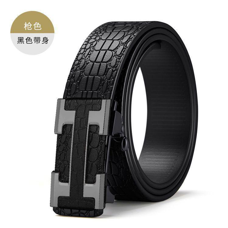 Crocodile Pattern Leather Belt Men's Waist Belt with Automatic Buckle Letter HB Fake Leather Belt Casual Versatile Trouser Belt