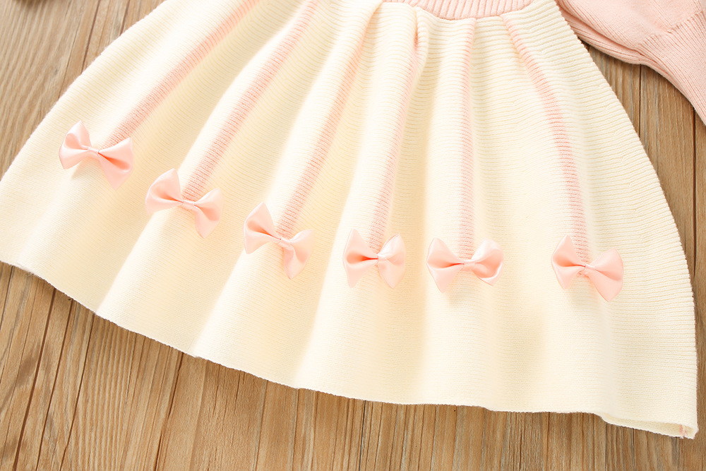 Robe pull pour filles, manches bulles, nœud papillon, édition coréenne, jupe tricotée, nouvelle collection hiver 2022_voghion.com