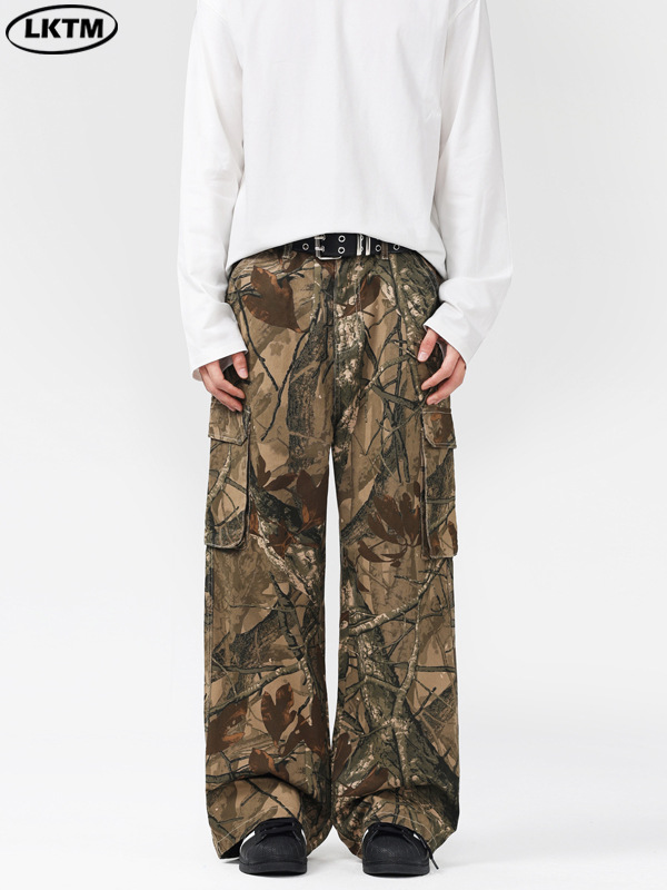 LKTMメンズ # アメリカンレトロ枝迷彩工装パンツ男女デザイン感ファッションブランドゆるいアウトドアカジュアルパンツ