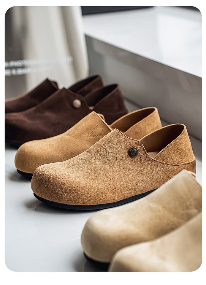 Giày lười nam bít mũi da lộn kiểu mule mũi tròn, gót vừa 3–5 cm, hai kiểu mang có thể kéo gót — Y6761 màu be, Y6761 màu kaki, Y6761 màu nâu cà phê chi tiết 8