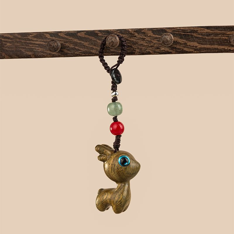 Portachiavi a forma di cervo in legno di sandalo, catena per auto intrecciata fatta a mano, ciondolo creativo per zaino, per uomini e donne, chiave di celebrità di Internet_voghion.com