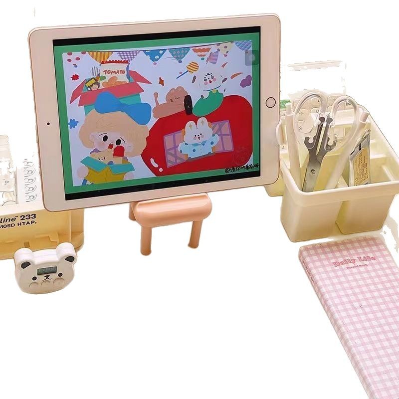 새로운 휴대 전화 브래킷 귀여운 창조적 인 의자 장식 유니버설 조정 가능한 라이브 드라마 미니 의자 스토리지 랙