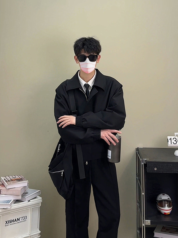 美式复古哈灵顿行政夹克男款春秋cleanfit西装外套短款垫肩棒球服|undefined