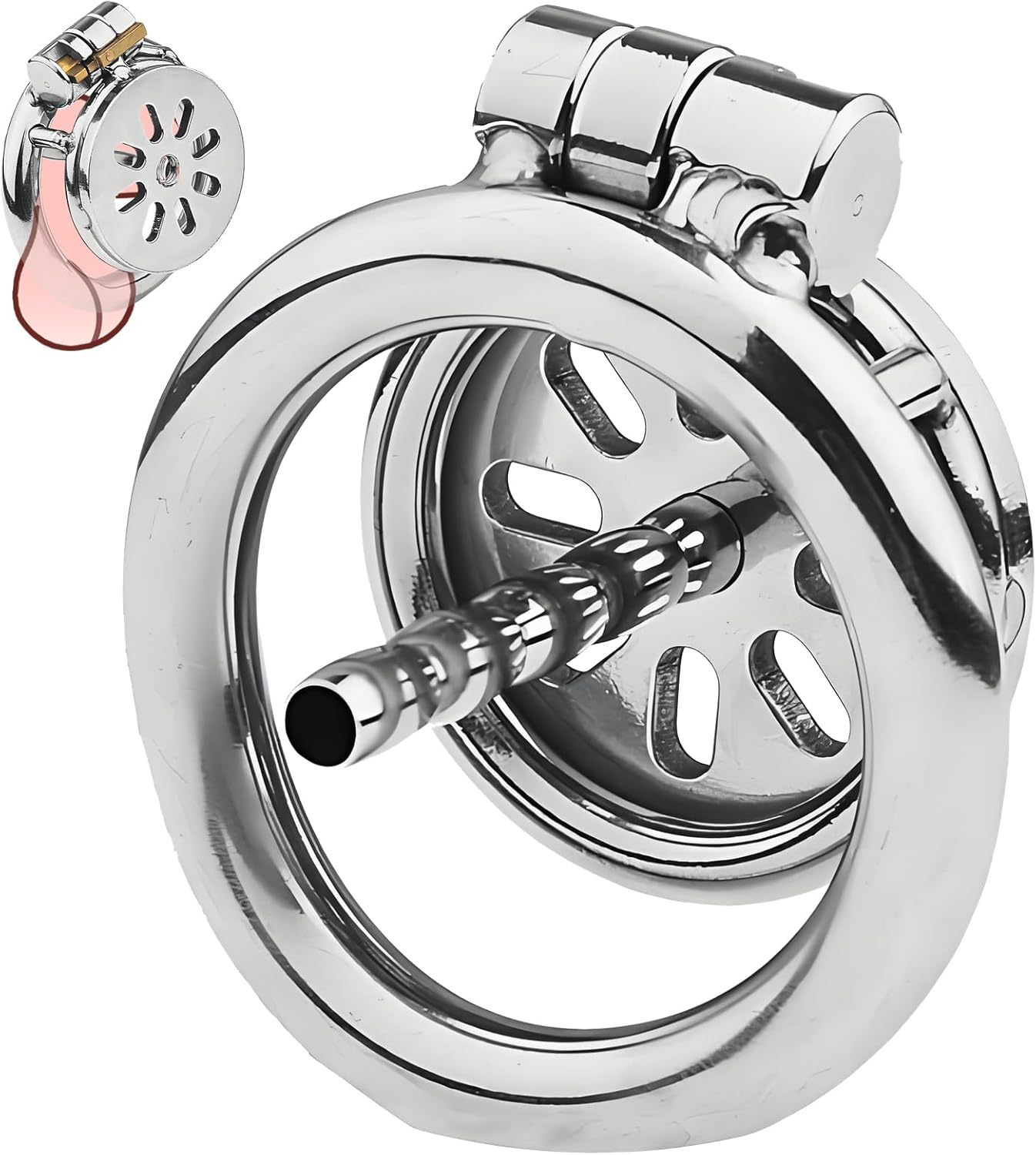 Men’s Stainless Steel Birdcage Chastity Cage with Lock, Manual Restraint Device — detail image 4