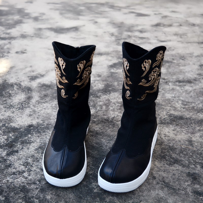 Chinese Style High-top Xiangyun Embroidered Boots Men's Retro Thick-soled Casual National Trendy Canvas Stage Boots Step-up Official Boots