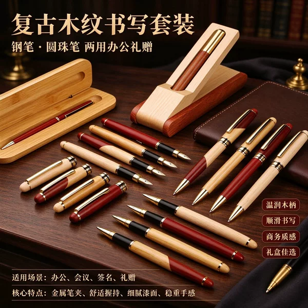 Cross-Border Retro Color-Blocked Bamboo Pen Wooden Metal Ballpoint Pen Pen Signature Pen High-End Business Student Graduation Ceremony
