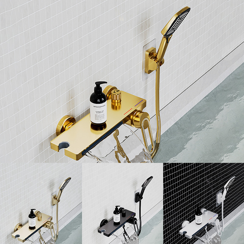 All copper large flow bathtub special faucet waterfall type water shower shower gun gray white hot and cold