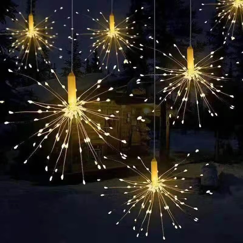 Factory Direct Sales LED Solar Fireworks Lights, 4-in-1, Wedding Decor, Courtyard Lighting, Copper Wire Lights, Christmas Decor