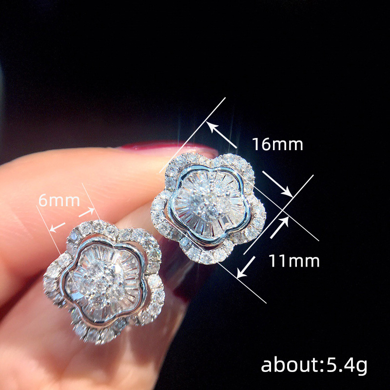 9g Weight Copper Ear Needle Material 1 Pair Sweet Shiny Flower Inlay Copper Zircon Ear Studs
