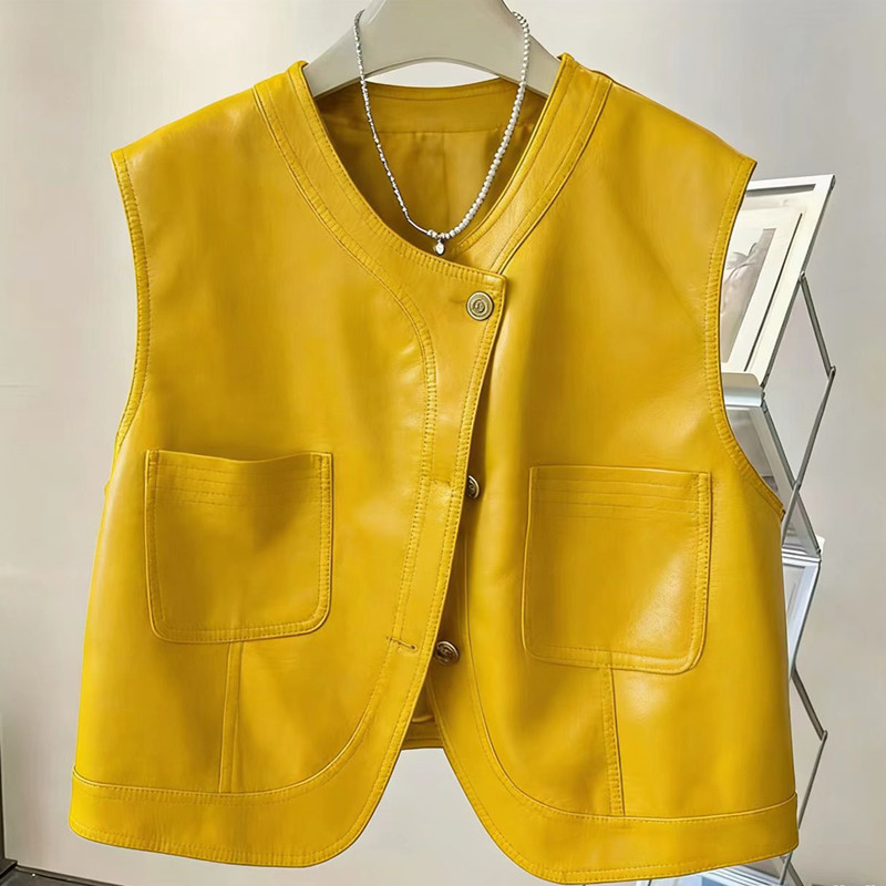 Pu Leather Vest for Women, Short Style, 2026 Autumn New Korean Style Sleeveless Vest, Gilet Jacket Top Pu Leather Vest for Women, Short Style, 2026 Autumn New Korean Style Sleeveless Vest, Gilet Jacket Top