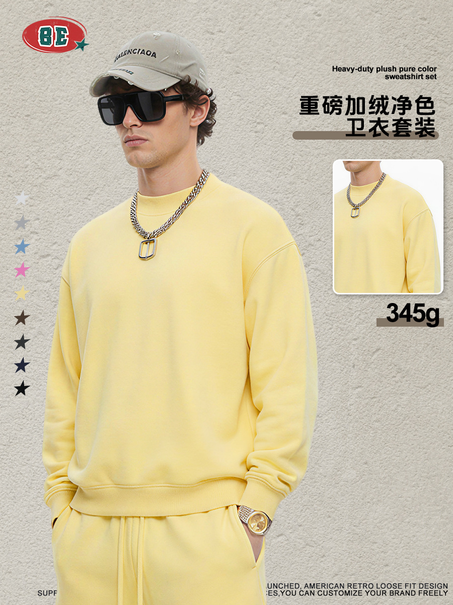 Be Hombres| 2025 invierno marca de moda americana de color sólido con camiseta encapuchada de terciopelo suelta chaqueta pantalones cortos set hombre