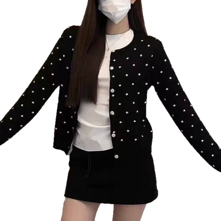 韩系宽松百搭洋气减龄气质毛衣女秋冬新款设计感小波点针织开衫女|undefined