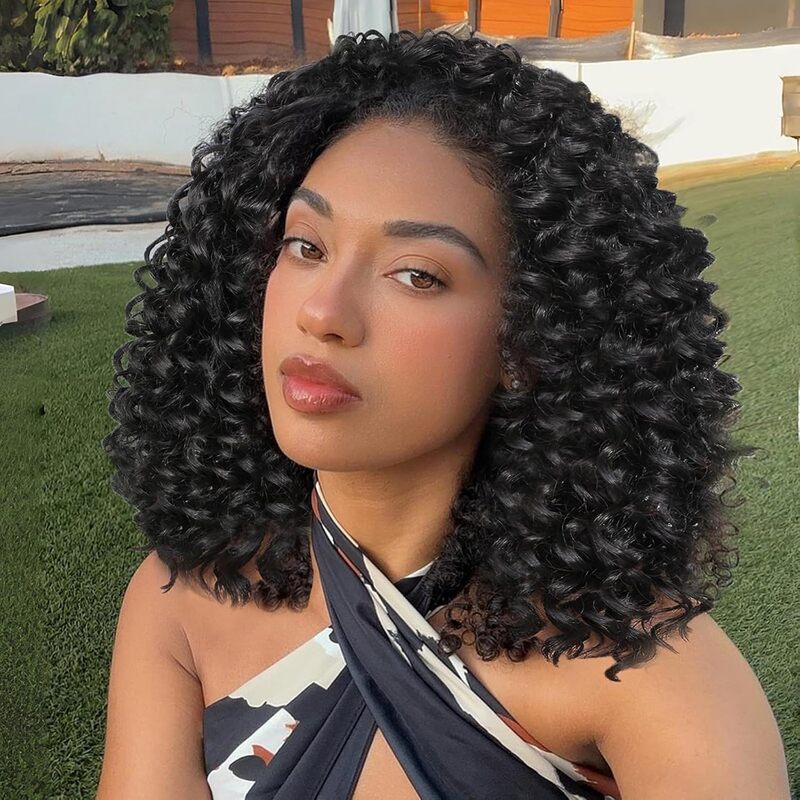 Drawstring Wig 14inch Water Ripple Women's Gradient Brown Mixed Blonde Highlight Short Glueless Wig