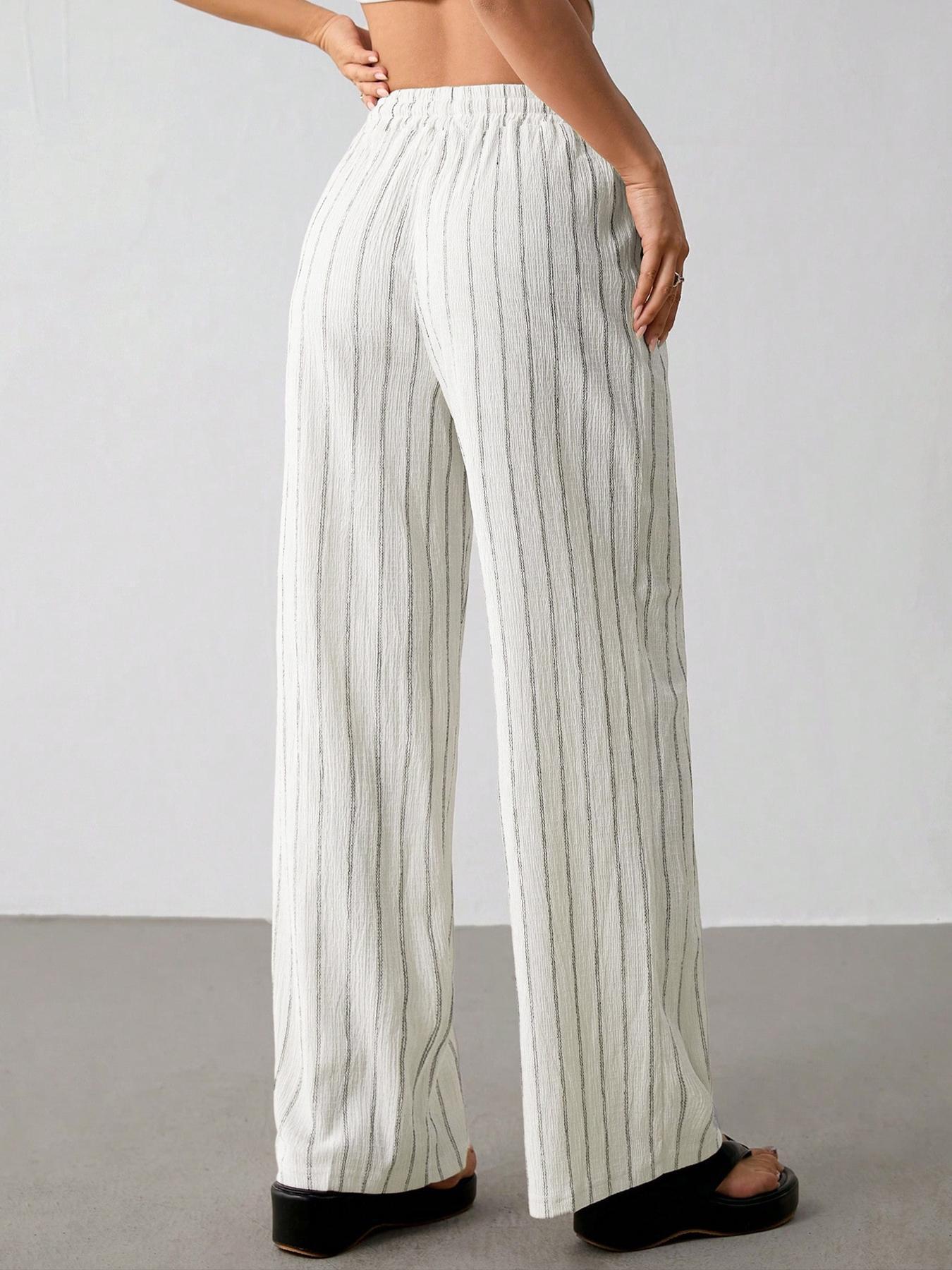 Damen Freizeithose Locker Gestreift Mit Elastischem Kordelzug_voghion.com