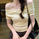 Ins design sense swing collar sexy hot girl off-shoulder short T-shirt women's slim fit slim short sleeve top women's fashion wholesale