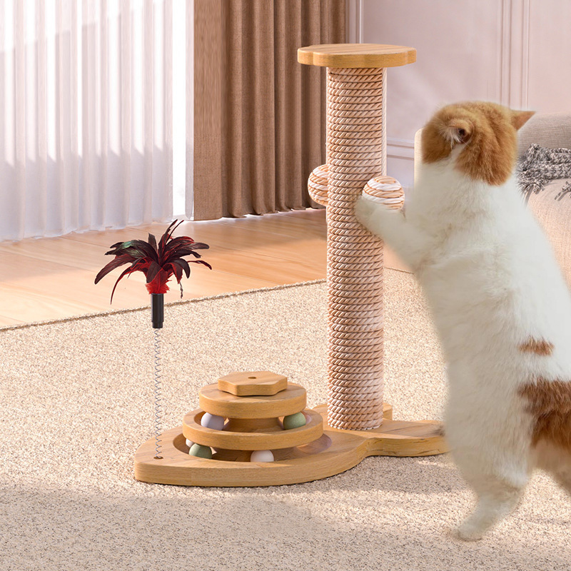 サイザル麻猫スクラッチポール、耐摩耗性、欠けにくい、無垢材猫クライミングフレーム、猫のおもちゃ、自己楽しみと退屈解消、垂直サイザル麻猫爪ボード|undefined