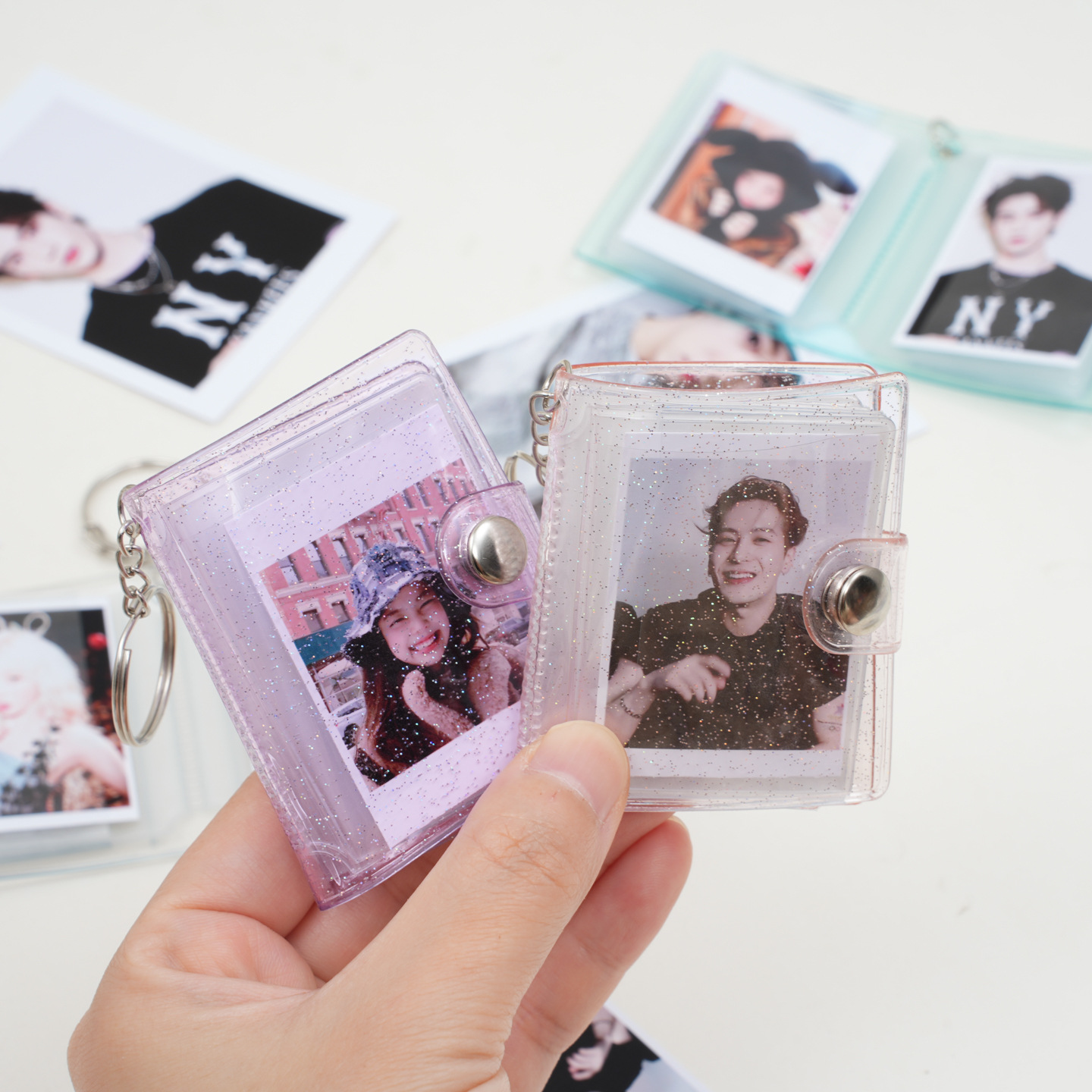 도매 공급 미니 1.0inch 2inch 사진 앨범 DIY 키체인 포토 스티커 앨범 기념 포토 스티커 앨범