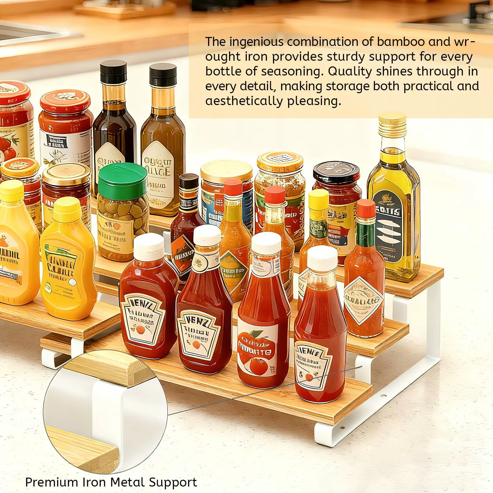 Storage Rack Spice Rack Multi-tier Desktop Bamboo from Yomiego