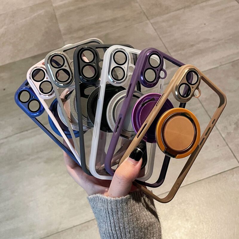 Suitable for iPhone 17 Pro Max High-Transparency 360 Magnetic Stand Crystal Clear Phone Case, Anti-Slip, Anti-Drop, Full Coverage