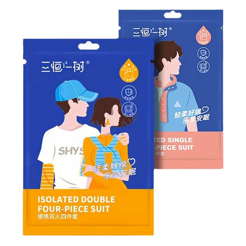 Дорожные одноразовые простыни, пододеяльники, наволочки и пододеяльники, комплект из четырех предметов, двуспальное постельное белье для отелей, портативное путешествие оптом