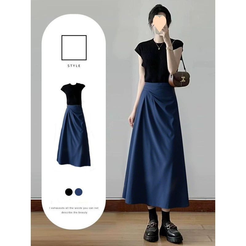 Тибетская юбка-миди для женщин, лето 2025, новый стиль, скрывающая фигуру, высокая талия, юбка-зонтик с плиссировкой грушевидной формы